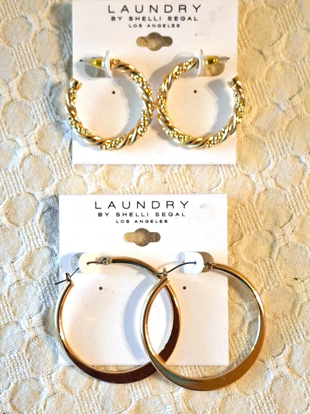 Lot of Two Pairs Gold-tone Hoop Earrings Laundry by Shelli Segal NWT